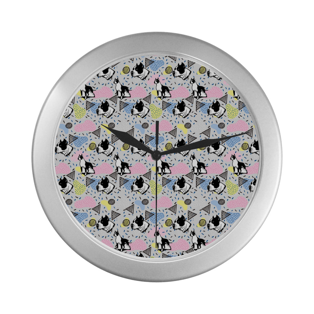 American Staffordshire Terrier Pattern Silver Color Wall Clock - TeeAmazing