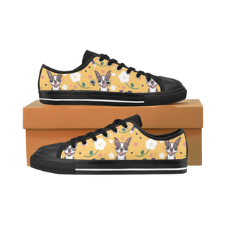 Boston Terrier Flower Black Men's Classic Canvas Shoes/Large Size - TeeAmazing