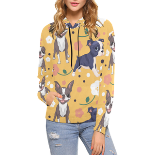 Boston Terrier Flower All Over Print Hoodie for Women (USA Size) (Model H13) - TeeAmazing