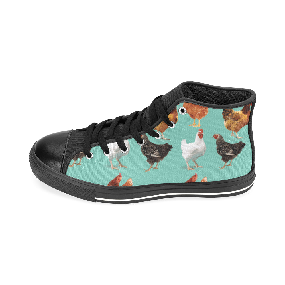Chicken Pattern Black Men’s Classic High Top Canvas Shoes /Large Size - TeeAmazing