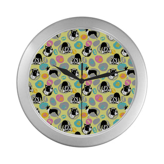 Boston Terrier Pattern Silver Color Wall Clock - TeeAmazing