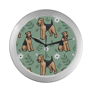 Airedale Terrier Flower Silver Color Wall Clock - TeeAmazing