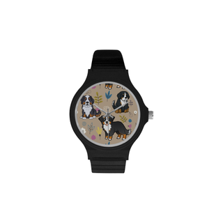 Bernese Mountain Flower Unisex Round Plastic Watch(Model 302) - TeeAmazing