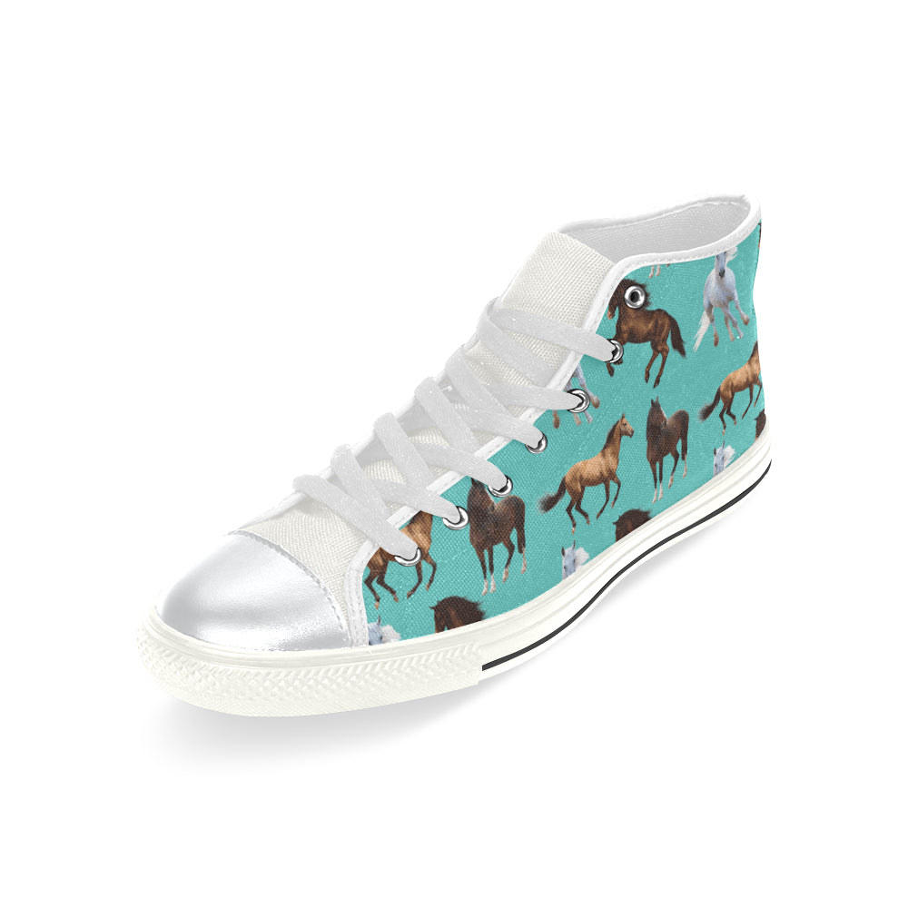 Horse Pattern White High Top Canvas Shoes for Kid - TeeAmazing
