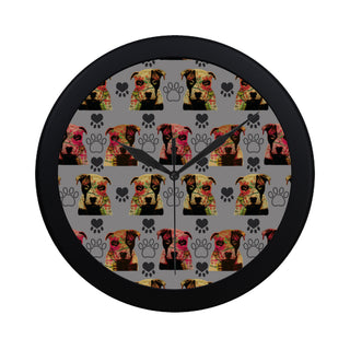 Pit Bull Pop Art Pattern No.1 Black Circular Plastic Wall clock - TeeAmazing