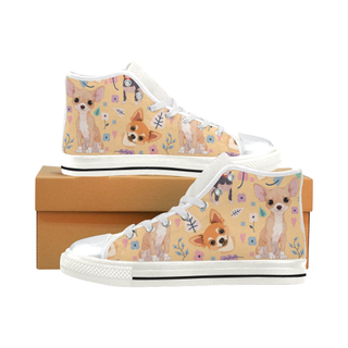 Chihuahua Flower White High Top Canvas Women's Shoes/Large Size (Model 017) - TeeAmazing