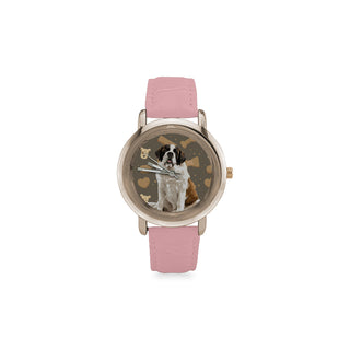 St. Bernard Dog Women's Rose Gold Leather Strap Watch - TeeAmazing