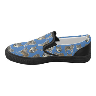 Wolf Pattern Black Women's Slip-on Canvas Shoes - TeeAmazing