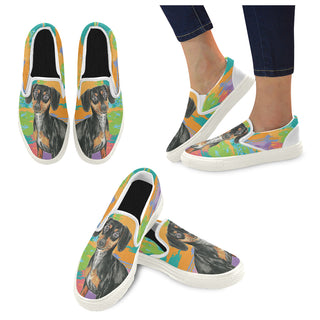 Dachshund Water Colour No.2 White Women's Slip-on Canvas Shoes - TeeAmazing