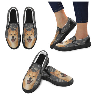 Shiba Inu Dog Black Women's Slip-on Canvas Shoes - TeeAmazing