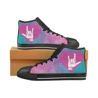 ASL Love Sign Black High Top Canvas Shoes for Kid (Model 017) - TeeAmazing