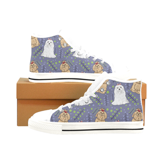 Maltese Flower White Men’s Classic High Top Canvas Shoes /Large Size - TeeAmazing