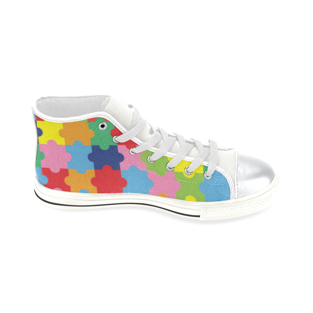 Autism White High Top Canvas Women's Shoes/Large Size - TeeAmazing