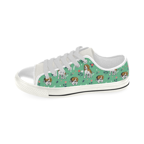 Beagle Flower White Low Top Canvas Shoes for Kid (Model 018) - TeeAmazing