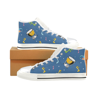 Timpani Pattern White High Top Canvas Shoes for Kid (Model 017) - TeeAmazing