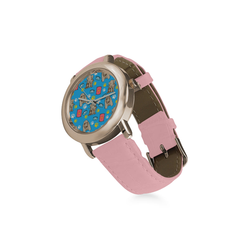 Bloodhound Pattern Women's Rose Gold Leather Strap Watch - TeeAmazing