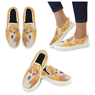 Corgi White Women's Slip-on Canvas Shoes - TeeAmazing