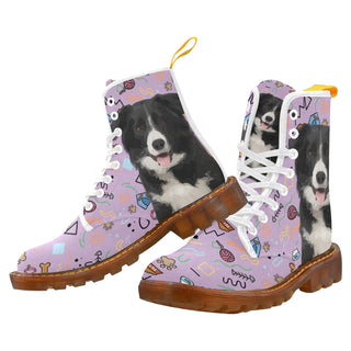 Border Collie White Boots For Women - TeeAmazing
