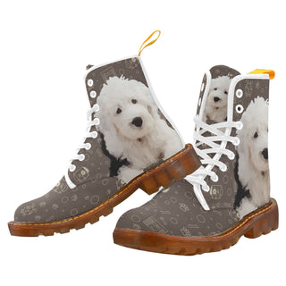 Old English Sheepdog Dog White Boots For Women - TeeAmazing