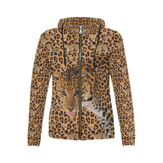 Leopard All Over Print Full Zip Hoodie for Women - TeeAmazing