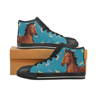 Horse Black High Top Canvas Shoes for Kid - TeeAmazing