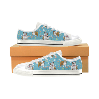 English Bulldog Flower White Canvas Women's Shoes/Large Size (Model 018) - TeeAmazing