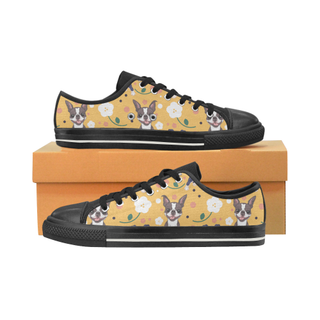 Boston Terrier Flower Black Men's Classic Canvas Shoes - TeeAmazing