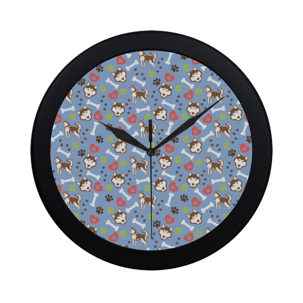 Alaskan Malamute Pattern Black Circular Plastic Wall clock - TeeAmazing
