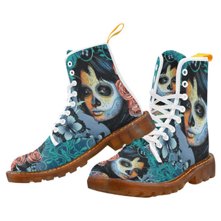 Sugar Skull Tattoo White Boots For Men - TeeAmazing