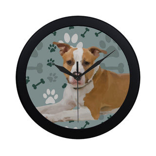 American Staffordshire Terrier ฺBlack Circular Plastic Wall clock - TeeAmazing
