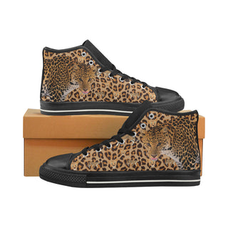 Leopard Black High Top Canvas Women's Shoes/Large Size - TeeAmazing