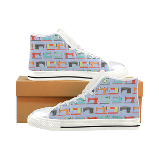 Sewing Machine Pattern White High Top Canvas Shoes for Kid - TeeAmazing