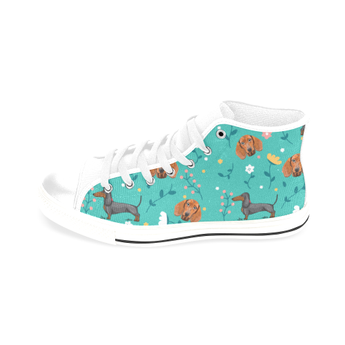 Dachshund Flower White Men’s Classic High Top Canvas Shoes /Large Size - TeeAmazing
