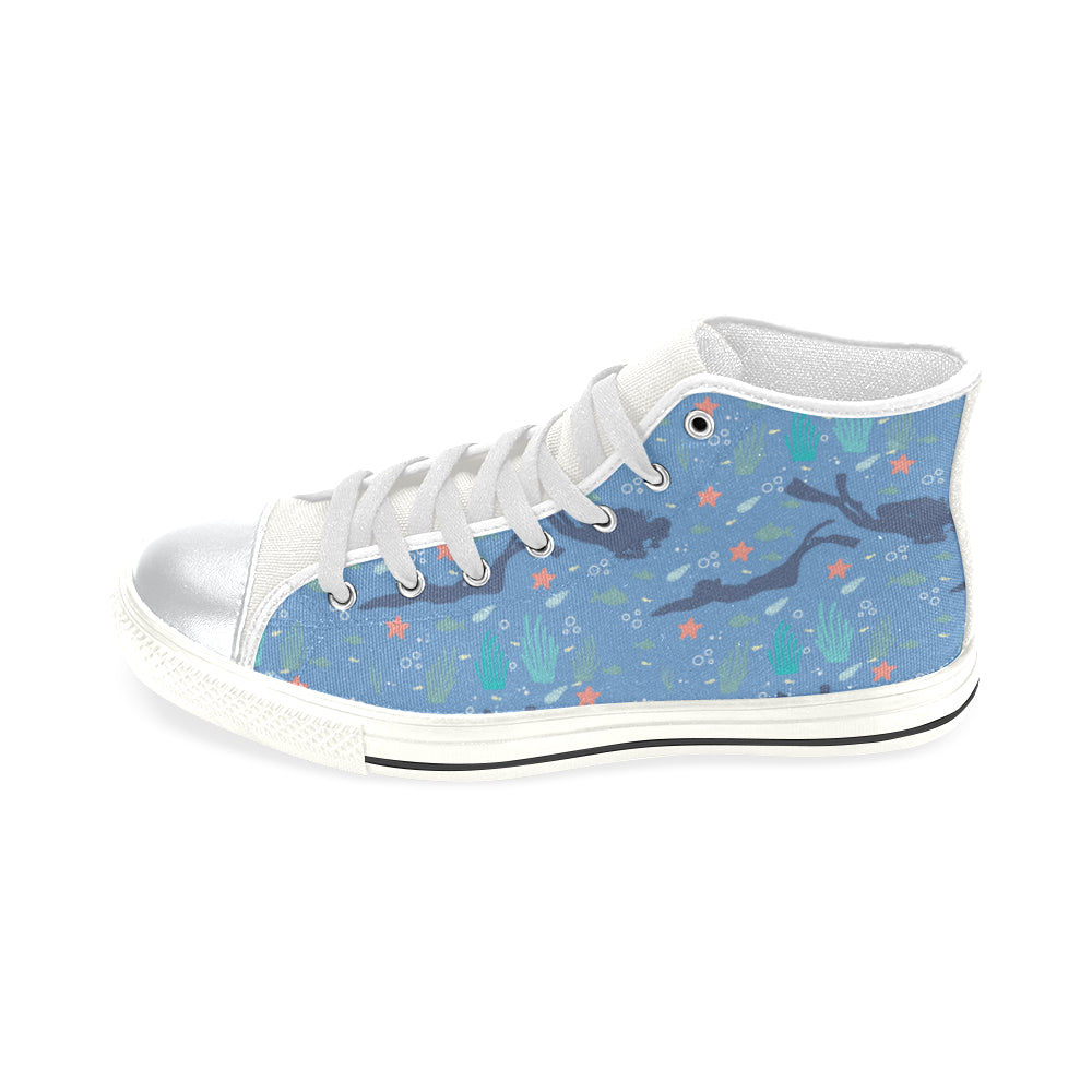 Scuba Diving Pattern White High Top Canvas Shoes for Kid - TeeAmazing