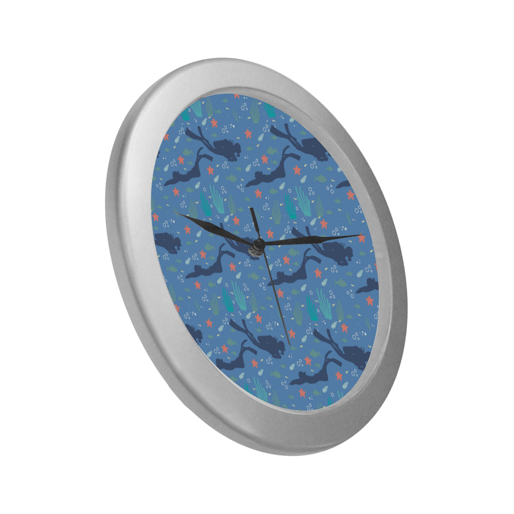 Scuba Diving Pattern Silver Color Wall Clock - TeeAmazing