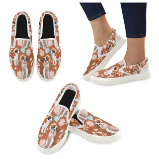 St. Bernard Flower White Women's Slip-on Canvas Shoes - TeeAmazing