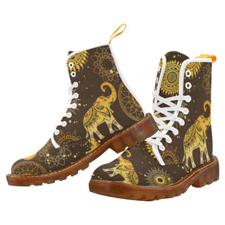 Elephant and Mandalas White Boots For Men - TeeAmazing