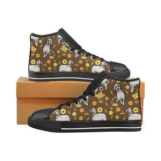 English Setter Flower Black High Top Canvas Women's Shoes/Large Size (Model 017) - TeeAmazing