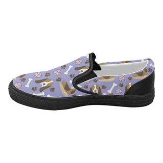 Basset Hound Pattern Black Women's Slip-on Canvas Shoes - TeeAmazing