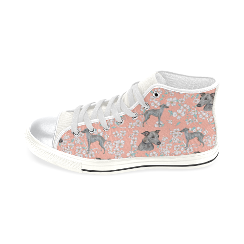 Italian Greyhound Flower White High Top Canvas Shoes for Kid (Model 017) - TeeAmazing