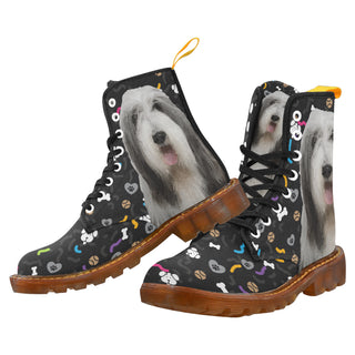 Bearded Collie Dog Black Boots For Women - TeeAmazing