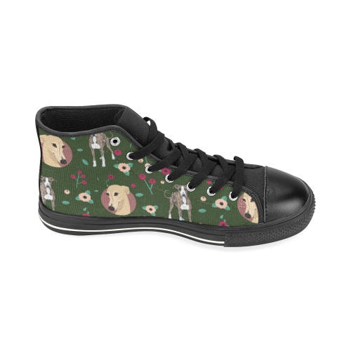 Greyhound Flower Black High Top Canvas Shoes for Kid (Model 017) - TeeAmazing