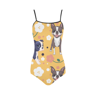 Boston Terrier Flower Strap Swimsuit ( Model S05) - TeeAmazing