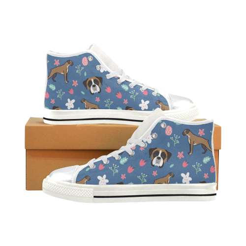 Boxer Flower White High Top Canvas Women's Shoes/Large Size (Model 017) - TeeAmazing