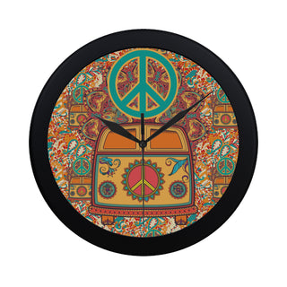Hippie Van Black Circular Plastic Wall clock - TeeAmazing
