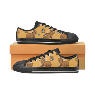 Capybara Pattern Black Low Top Canvas Shoes for Kid - TeeAmazing