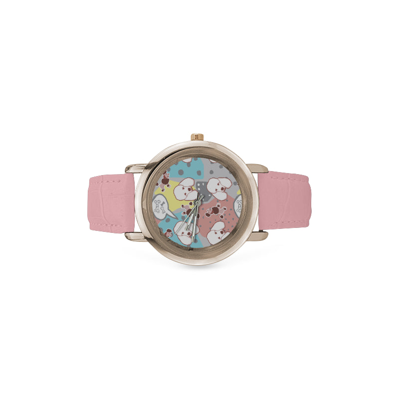 Poodle Pattern Women's Rose Gold Leather Strap Watch - TeeAmazing