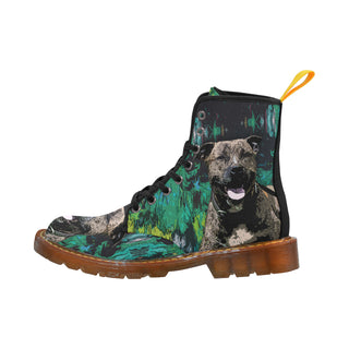 Staffordshire Bull Terrier Black Boots For Men - TeeAmazing