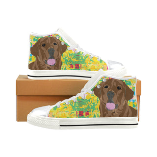 Chocolate Lab White High Top Canvas Women's Shoes/Large Size - TeeAmazing