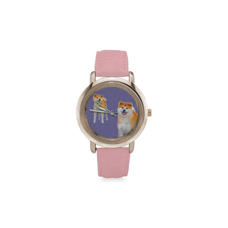 Akita Lover Women's Rose Gold Leather Strap Watch - TeeAmazing